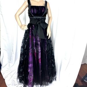 Anny Lee Purple Floral Mesh Beaded Princess Dress Small